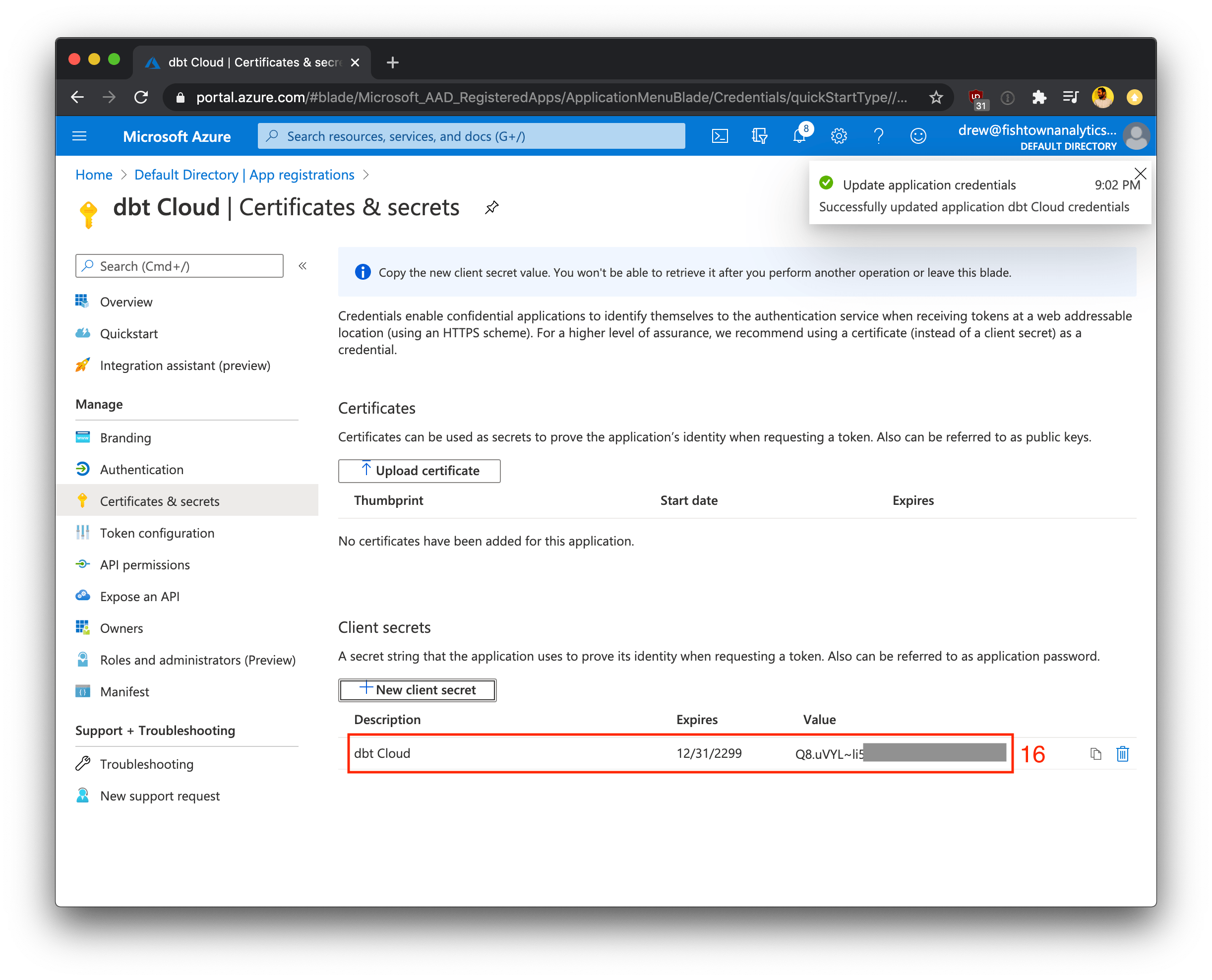 Recording the client secret Recording the client secret